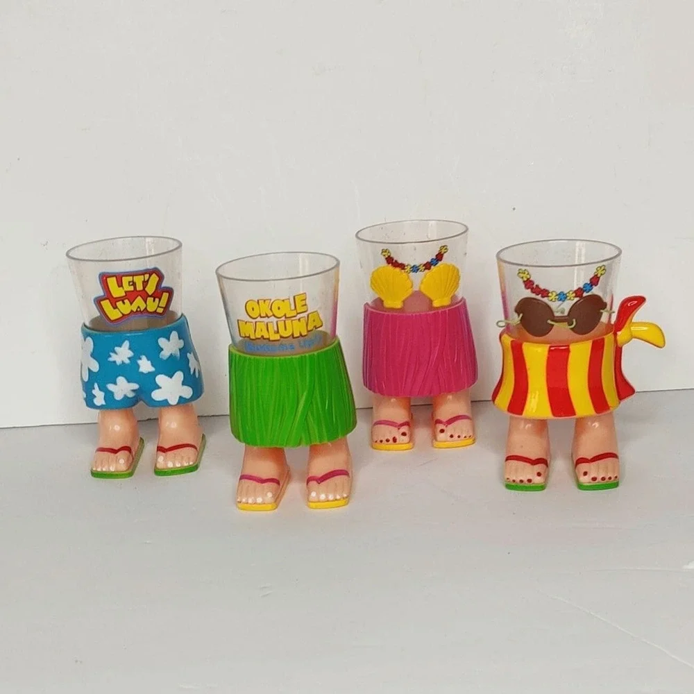 Aloha Hawaiian Hula Girl and Board‎ Shorts Plastic Shot Glasses His and Hers Set
